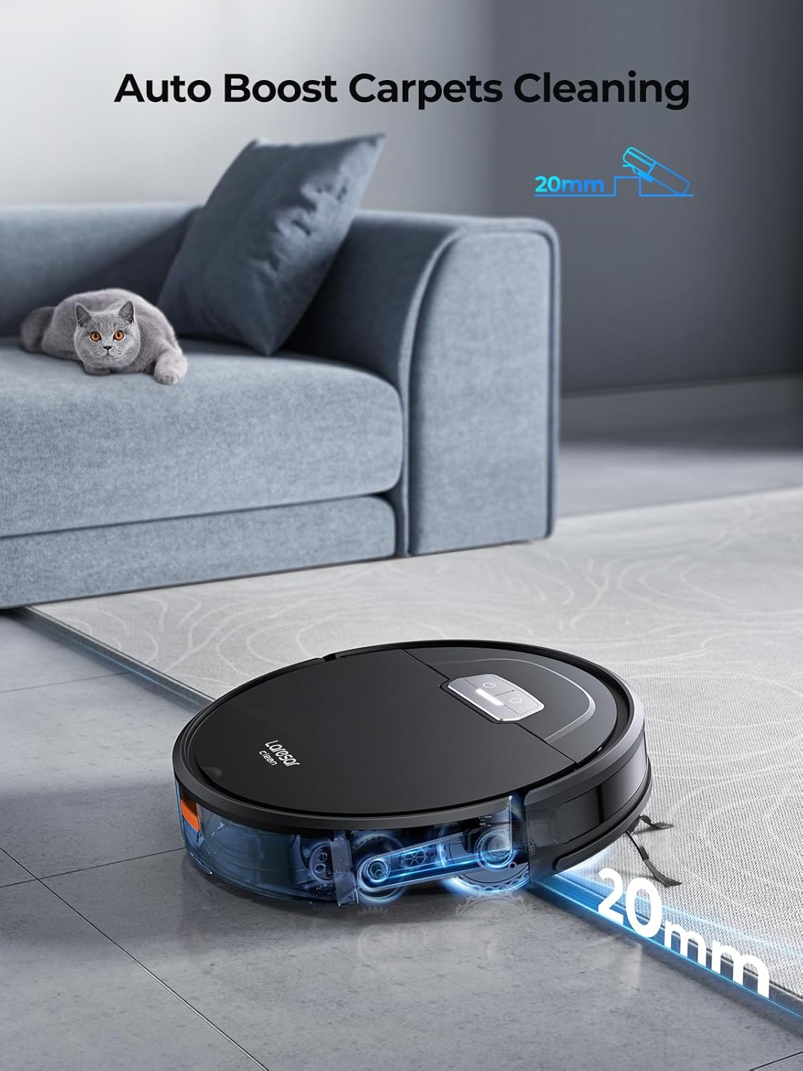 Laresar Clean Stofzuigerrobot, 4500 Pa stofzuigerrobot, automatische reiniging, 3-in-1, lange batterijduur, compatibel met Alexa/WLAN/app, voor dierenharen, vloer (Evol 3)