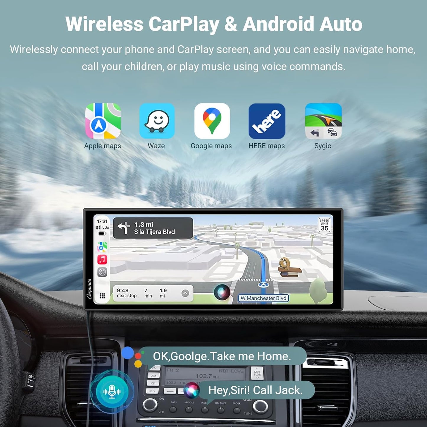 Carpuride W125P Autoradio met Net-flix YouTube, Draadloze CarPlay & Android Auto, 11,26" HD Touchscreen, 1080p Achteruitrijcamera, Android OS, Splitscreen, OTA, Bluetooth-Trans, FM/AUX, Navigatie/Siri