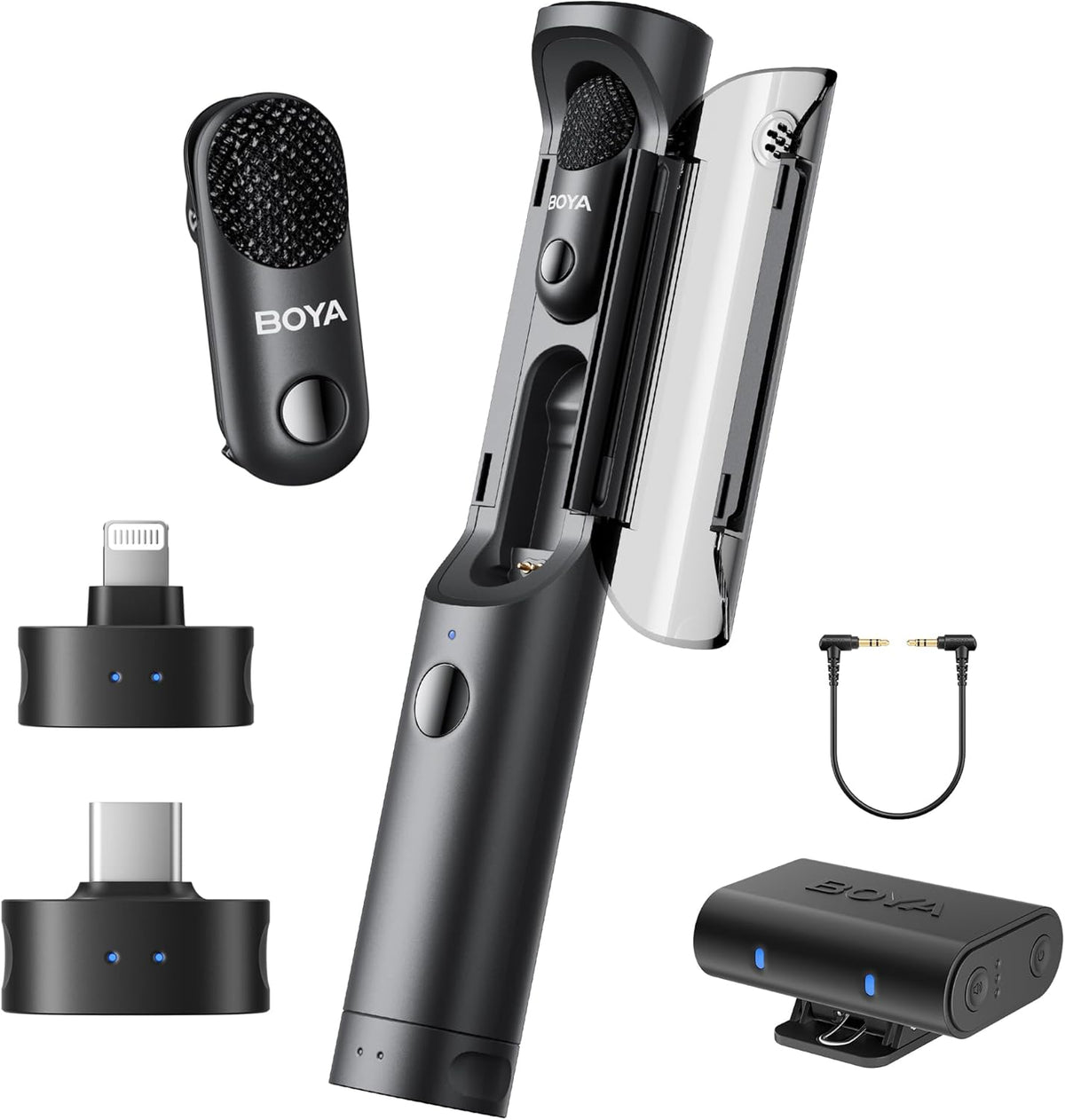 BOYA Magic Draadloze Lavalier Microfoon voor Camera/iPhone/Android (geen standaard) Clip-on, Handheld, Desktop, On-Camera 4-Vorm Mini Microfoon voor Vlogging, Streaming, TikTok, YouTube (2TX+3RX)