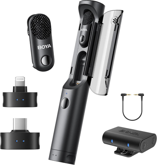 BOYA Magic Draadloze Lavalier Microfoon voor Camera/iPhone/Android (geen standaard) Clip-on, Handheld, Desktop, On-Camera 4-Vorm Mini Microfoon voor Vlogging, Streaming, TikTok, YouTube (2TX+3RX)