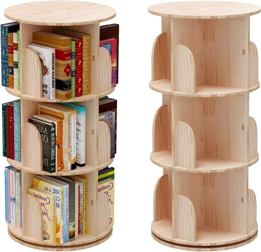 PTUWODS Rotating 360° Bookshelf Bookcase Hexagonal Kids Bookcase Tall Bookcase Floor Standing Corner Bookshelf Storage Rack for Home Living Room Office (3 Layers) - QUORE