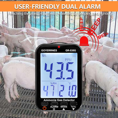 Ammoniak gasdetector 535G NH3 gasdetector continue bewaking sensor meetbereik 0-100 ppm alarm LCD-display achtergrondverlichting functie temperatuur luchtvochtigheid oplaadbaar