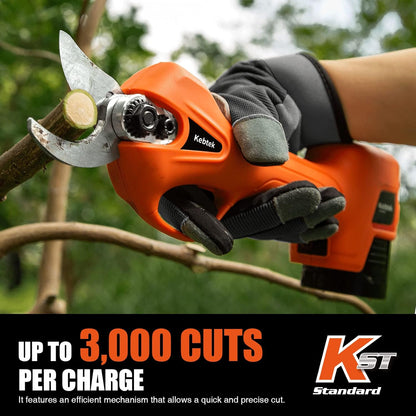 Kebtek Snoeischaar Batterijaangedreven, Elektrische Snoeischaar Elektrische Takschaar Snoerloos met Borstelloze Motor 2 Pack Oplaadbare 2Ah Lithium, 25mm [0.98inch] Snijdiameter (Oranje)