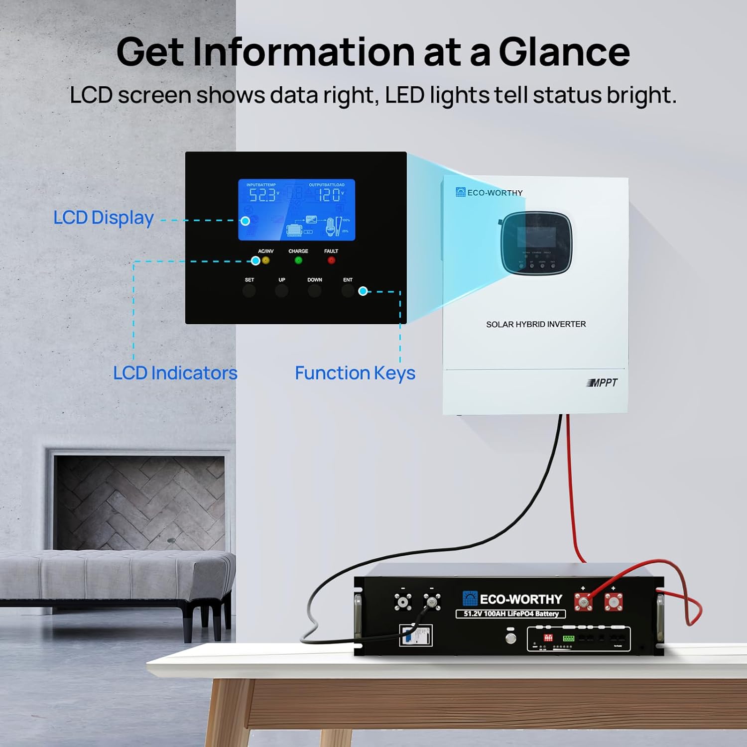 ECO-WORTHY 48 V 3000 W hybrid inverter for independent from the grid - QUORE