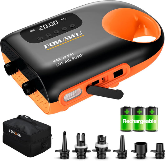 FOWAWU Sup Pomp, 20 PSI. Intelligent Dual - Stage Inflation & Deflation, Auto - Off. DC 12V Auto - Connector, Inflatable SUP Air Pump