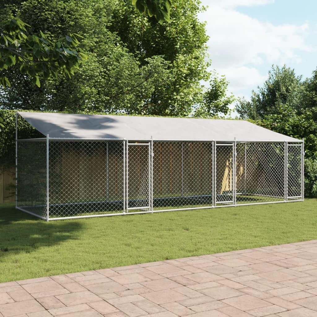 Dog Cage with Roof and Doors, Grey, 6x2x2 m, Galvanized Steel, Walk-In Chicken Coop, Galvanized Chicken Coop, Chicken Coop, Chicken Coop, Backyard