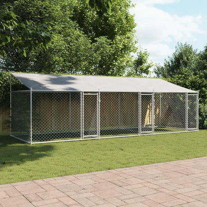 Dog Cage with Roof and Doors, Grey, 6x2x2 m, Galvanized Steel, Walk-In Chicken Coop, Galvanized Chicken Coop, Chicken Coop, Chicken Coop, Backyard