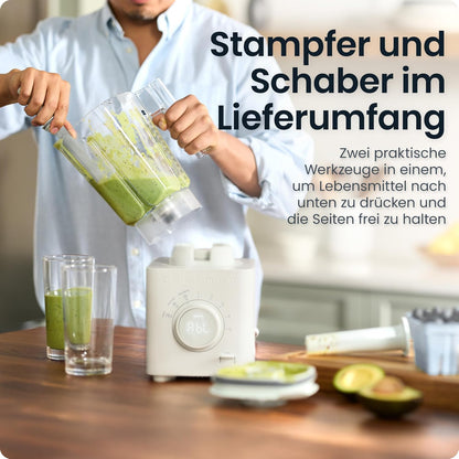 Chefman Obliterator 1,2 l blender voor smoothies, 1350 W motor voor het malen van ijs, noten en bevroren vruchten met roestvrijstalen lemmet, Auto Blend functie, incl. 600ml reiscontainer - betongrijs