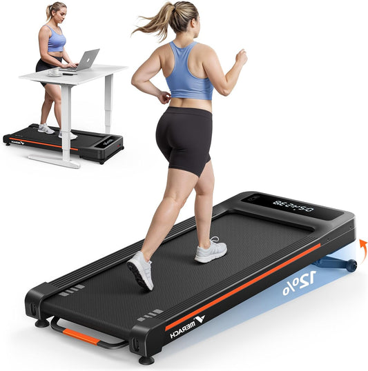 MERACH Walking Pad, Treadmill for Home with 12% Automatic Slope, Up to 180kg, Silent 3.5HP Motor, Treadmill, Office Desk for Home and Office, Low Noise Treadmills, Remote Control - QUORE