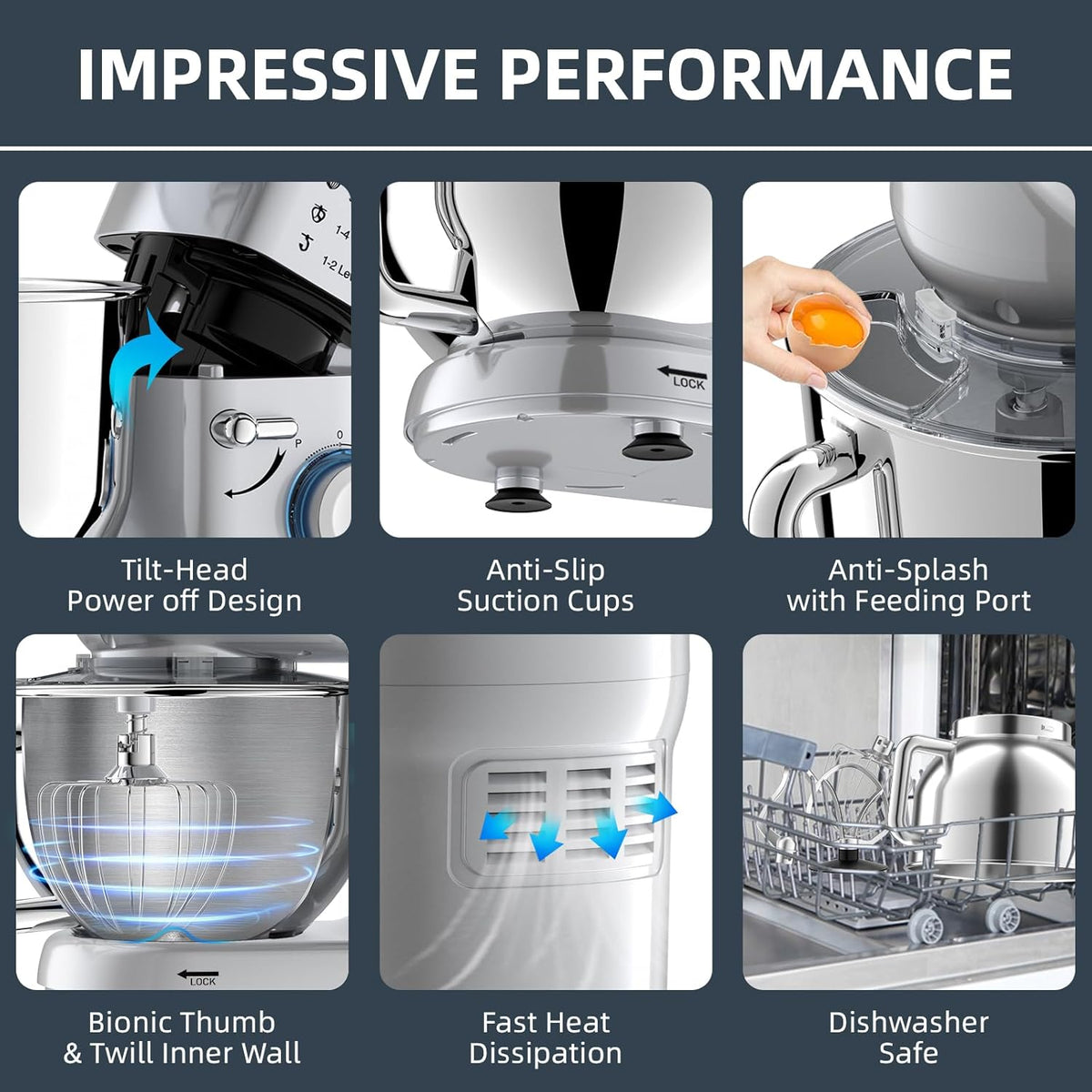 Planetary kneedmachine, professionele aanbieding, 1500 W, multifunctionele keukenmachine, 6,5 l, 6 + P, lage snelheid, geluidsarm, elektrische mixer met kneedhaak, platte garde