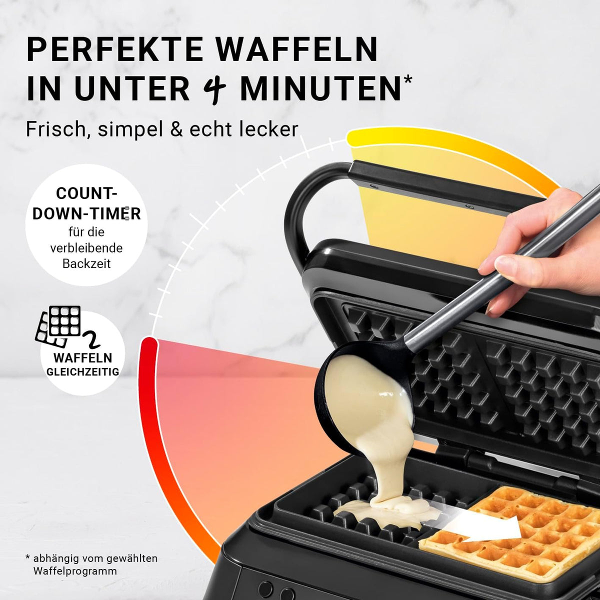 Premium Wafelijzer in de Midnight Edition | 1600 W | 5 programma's | 7 bruiningsniveaus | LCD display | countdown timer | extra diepe verwarmingsplaten voor extra luchtige wafels