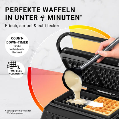 Premium Wafelijzer in de Midnight Edition | 1600 W | 5 programma's | 7 bruiningsniveaus | LCD display | countdown timer | extra diepe verwarmingsplaten voor extra luchtige wafels