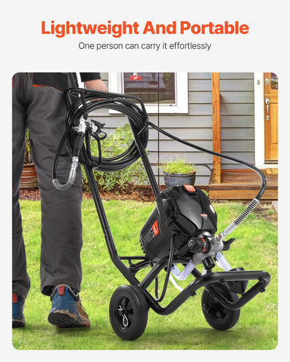 VEVOR Spuitverfsysteem, 750 W, 3000 psi, zonder lucht, met trolley, verfpistool met slang, 7,6 m, 1,2 l/min, voor schilderen binnen en buiten, benodigdheden voor hekken