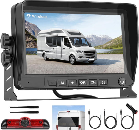 Ohradi Draadloze achteruitrijcameraset met Top Mount achteruitrijcamera, 7 inch (17,8 cm) monitor, IP67 waterdicht, nachtzicht, achteruitrijcamera voor vrachtwagens, bestelwagens, campers, pickups, 12
