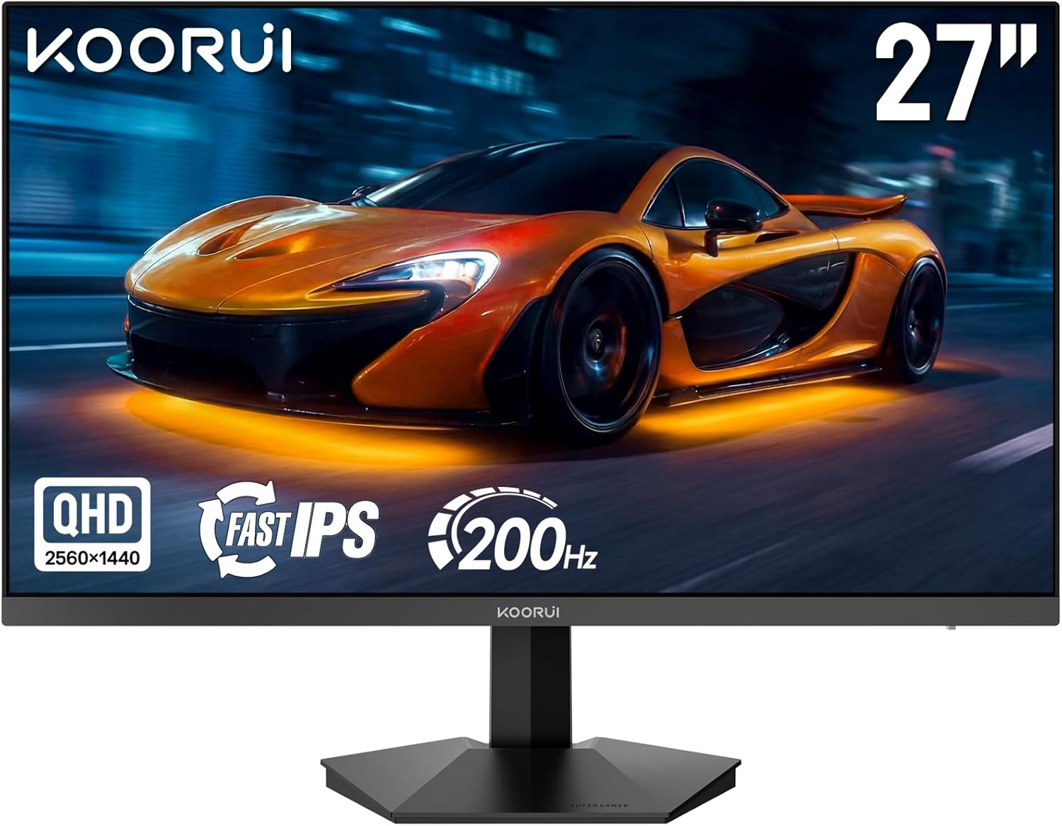 KOORUI 27-Zoll-Gaming Monitor, QHD 2560 x 1440p, 200 Hz, 1 ms schnelles IPS Display, HDR400, FreeSync Premium, Schwarz - QUORE