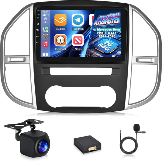 [2+64G]Android 13 Car Radio for Mercedes Benz Vito 3 W447 2014-2020 with Wireless Carplay & Android Car, 10.1 Inch Touch Screen Car Radio with WiFi GPS DSP FM/RDS Radio SWC + AHD Rear View Camera - QUORE