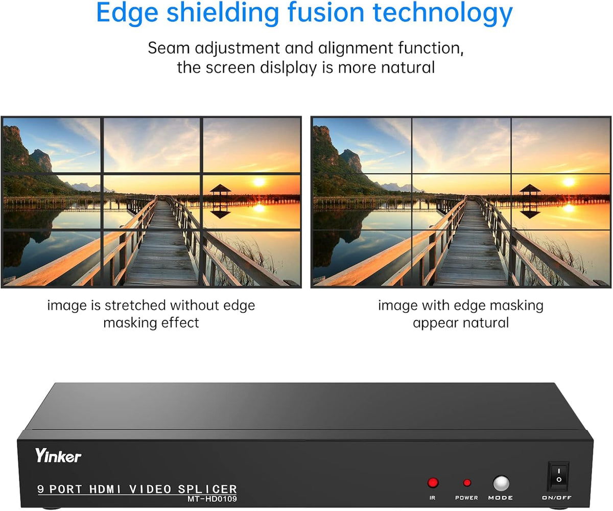 Videomuurcontroller 3x3 - HDMI-Videomuurprocessor 1080P @60Hz Met 13 Modi, 1 Ingang en 9 Uitgangen