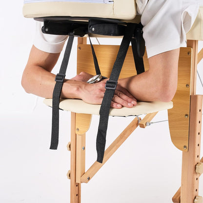 YOUNIKE Professionele opvouwbare massagetafel, 60 cm, breedte, esthetisch, professioneel, hout, verzorgingstafel, tattoo, armleuningbed, massage, tafel, wimpers, draagbaar, 2 secties, beige