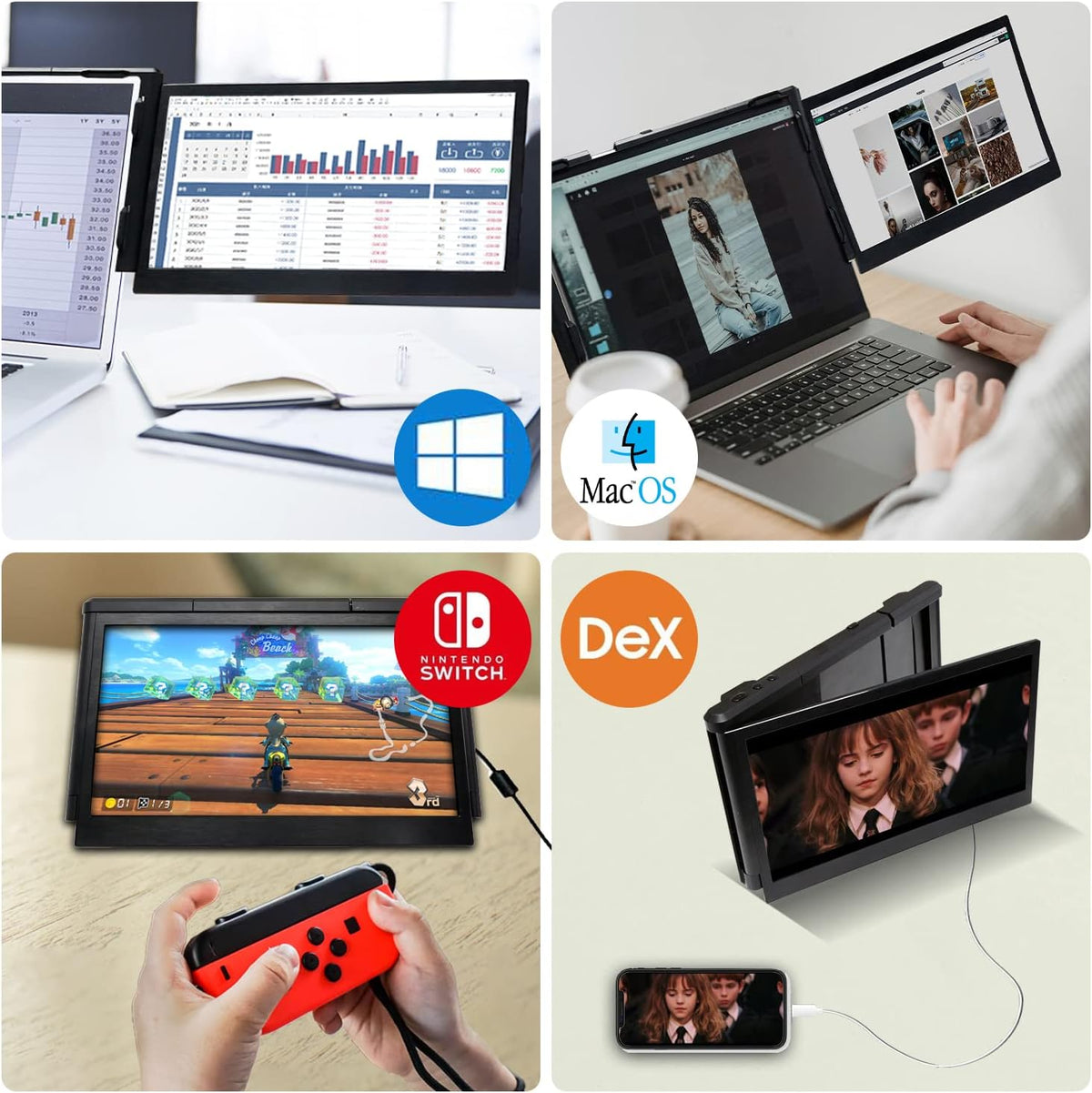 Teamgee Portable Monitor for Laptop, 13.3" Full HD IPS Screen, USB HDMI Laptop with Dual Screen Expansion for Mac, PC, Chrome and Android, Fits All 13"-16.5" Notebook - QUORE