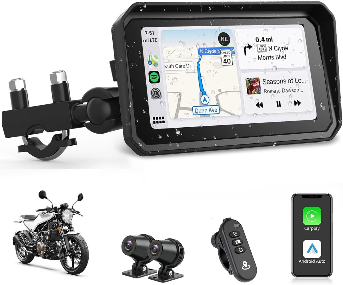 4K Dashcam Motorfiets CarPlay Android Auto 6.25 Inch Motorfiets Navigatie apparaten IP67 Waterdichte GPS-navigatie-apparaten voor motorfietsen, Dual Bluetooth, Siri/Google Assistant 64GB winkelwagen