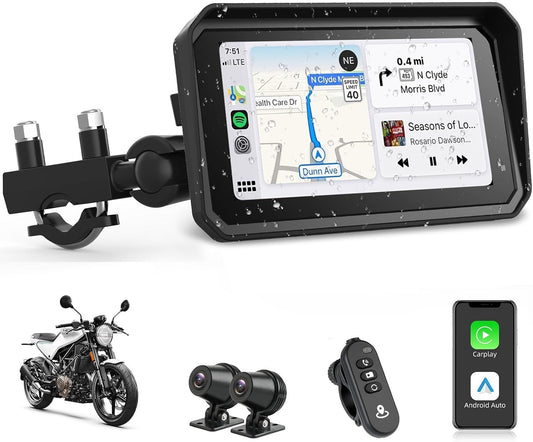 4K Dashcam Motorfiets CarPlay Android Auto 6.25 Inch Motorfiets Navigatie apparaten IP67 Waterdichte GPS-navigatie-apparaten voor motorfietsen, Dual Bluetooth, Siri/Google Assistant 64GB winkelwagen
