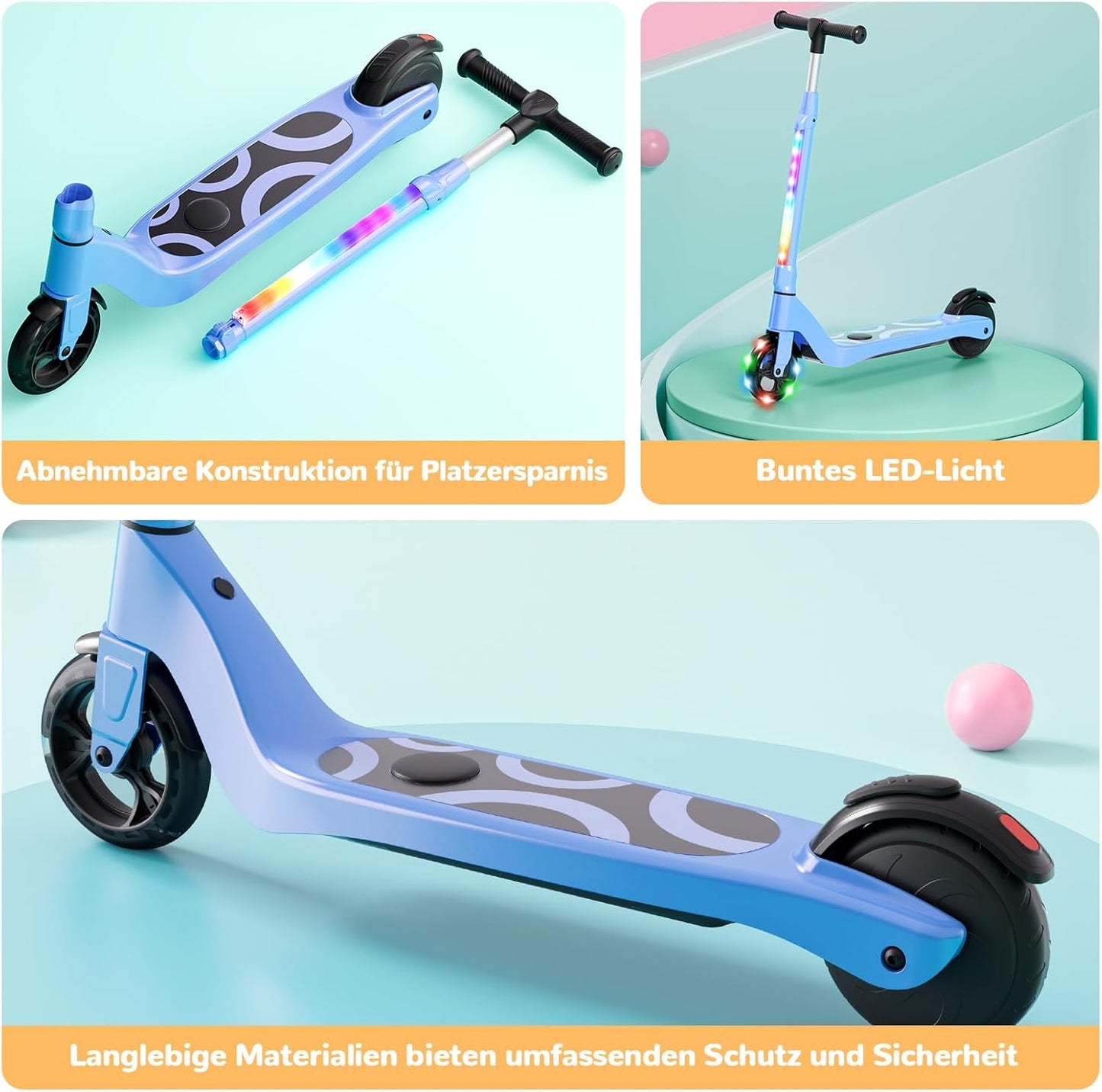 SISIGAD E-step voor kinderen van 6 tot 10 jaar, met knipperende ledlampen en 3 instelbare hoogtes, elektrische step voor kinderen, 45 W motor, max. 10 km/u, maximale belasting 70 kg