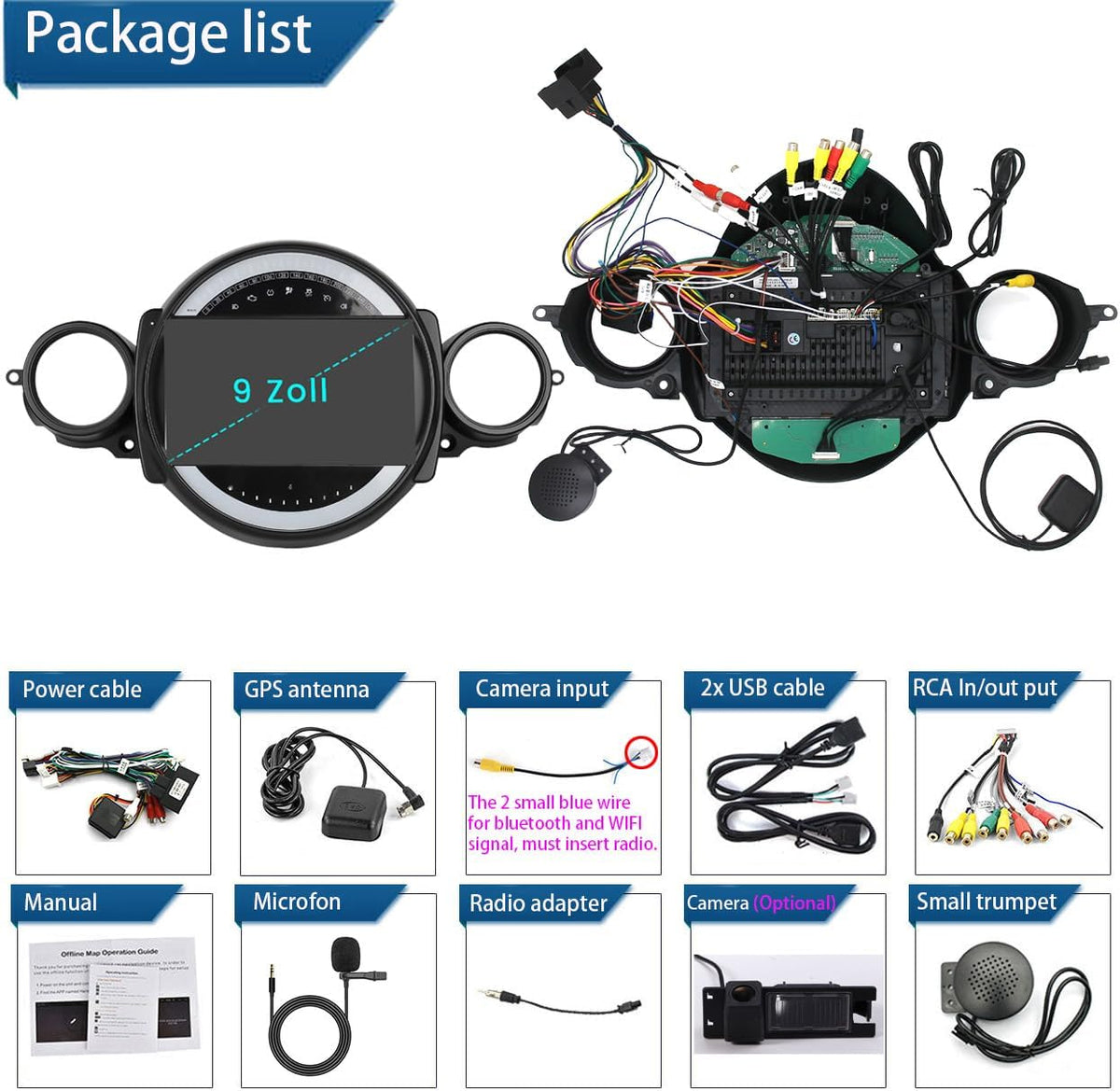9” AHD GPS Navigator Autoradio – Multimedia Systeem – CarPlay Radio – Android Auto Radio – Achteruitrijcamera Systeem – Draadloze CarPlay & Canbus Integratie – Compatibel met Mini Cooper R50 tot R61