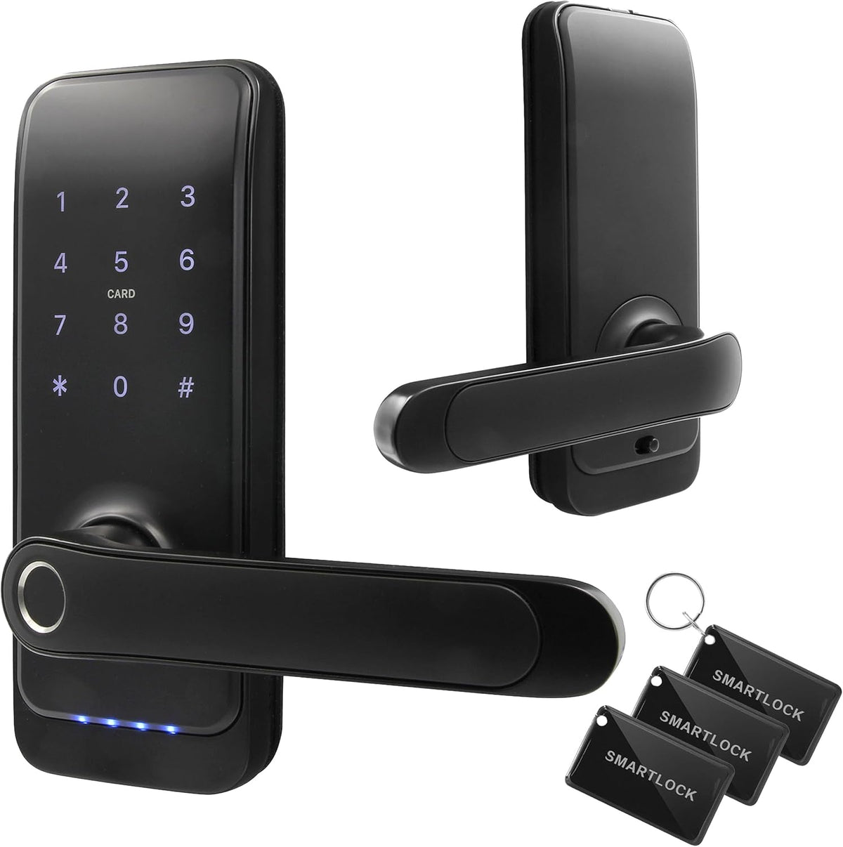 EURA ELH-01H4 Smart deurslot met handgreep, codeslot, 13,56 MHz nabijheidslezer, biometrische lezer, app TTLock/TTHotel, IP65, universele vergrendelafstand, zwart