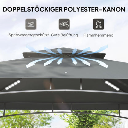 Grillpaviljoen – Barbecue Overkapping – BBQ Shelter – Tuinpaviljoen – Partytent – Waterafstotend & Vlamvertragend – Dubbellaags Dak met LED Verlichting 240x150x258 cm