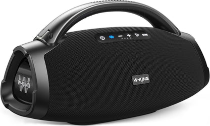 W-KING Bluetooth-luidspreker luid, draagbare draadloze luidspreker met 120W subwoofer, 50W*2 woofers, 15W*2 tweeter, 40Hz massieve bas, IPX7 waterdicht, APP, BT5.4, stereo-koppeling, OTG, grote