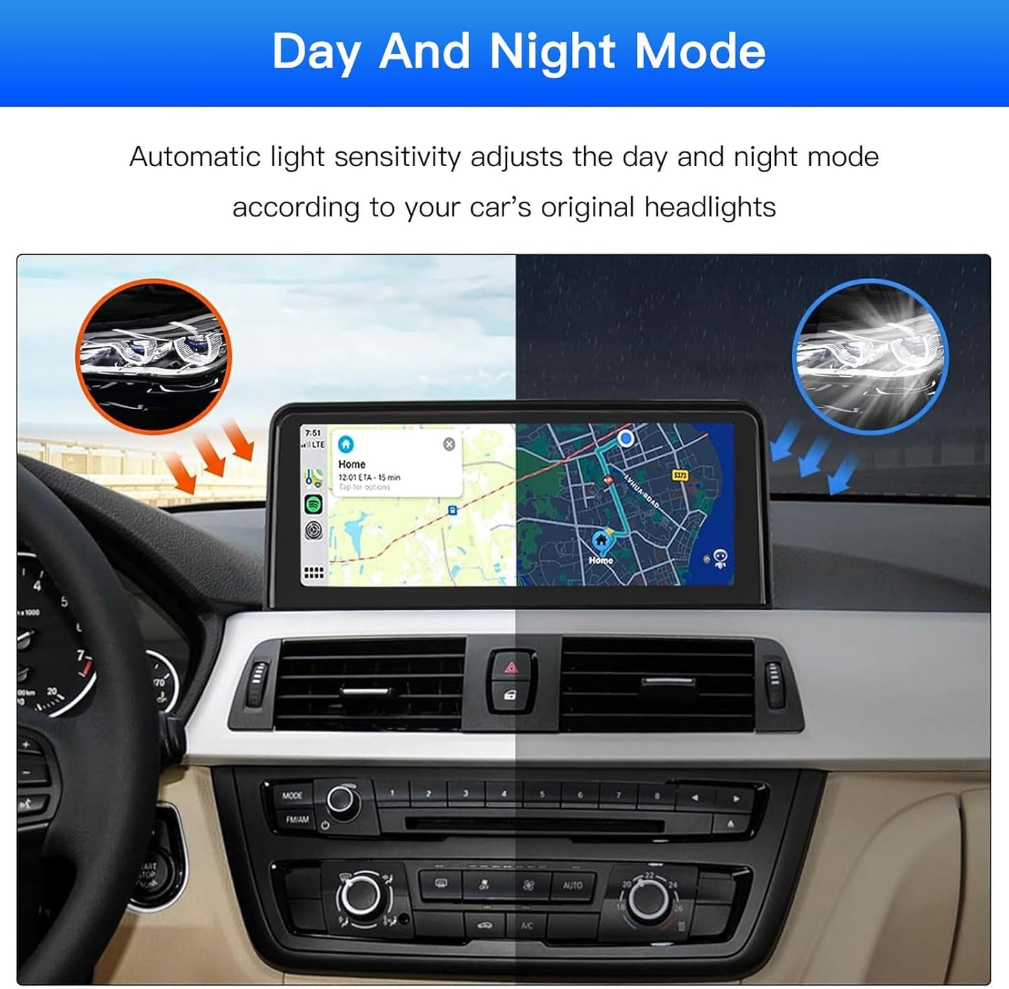 10,25 Inch Touchscreen Autoradio – Draadloze Multimedia Speler – CarPlay Android Auto Receiver – BMW 3 Serie 4 Serie (2012-2015) – Hoge Resolutie 1920x720 – Originele Functies Behouden - QUORE