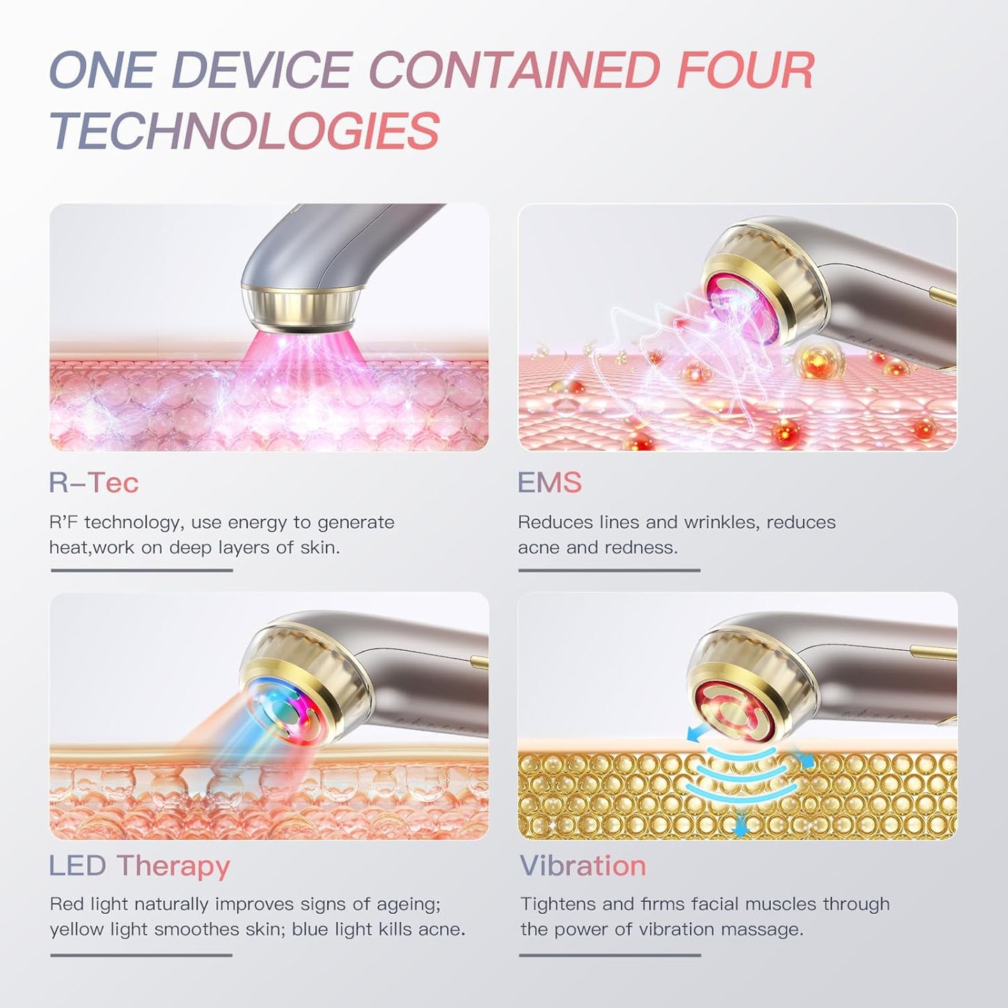 LED-Therapiestaaf Roze – Gezichtsradiofrequentieapparaat – Hoogfrequent EMS-Gezichtsapparaat – Anti-Rimpel Gezichtsmassager – Gezichtsverzorgingsapparaat – 6-In-1 Functies – Geschikt Voor Alle Huidtypes