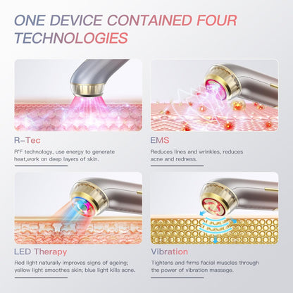 LED-Therapiestaaf Roze – Gezichtsradiofrequentieapparaat – Hoogfrequent EMS-Gezichtsapparaat – Anti-Rimpel Gezichtsmassager – Gezichtsverzorgingsapparaat – 6-In-1 Functies – Geschikt Voor Alle Huidtypes