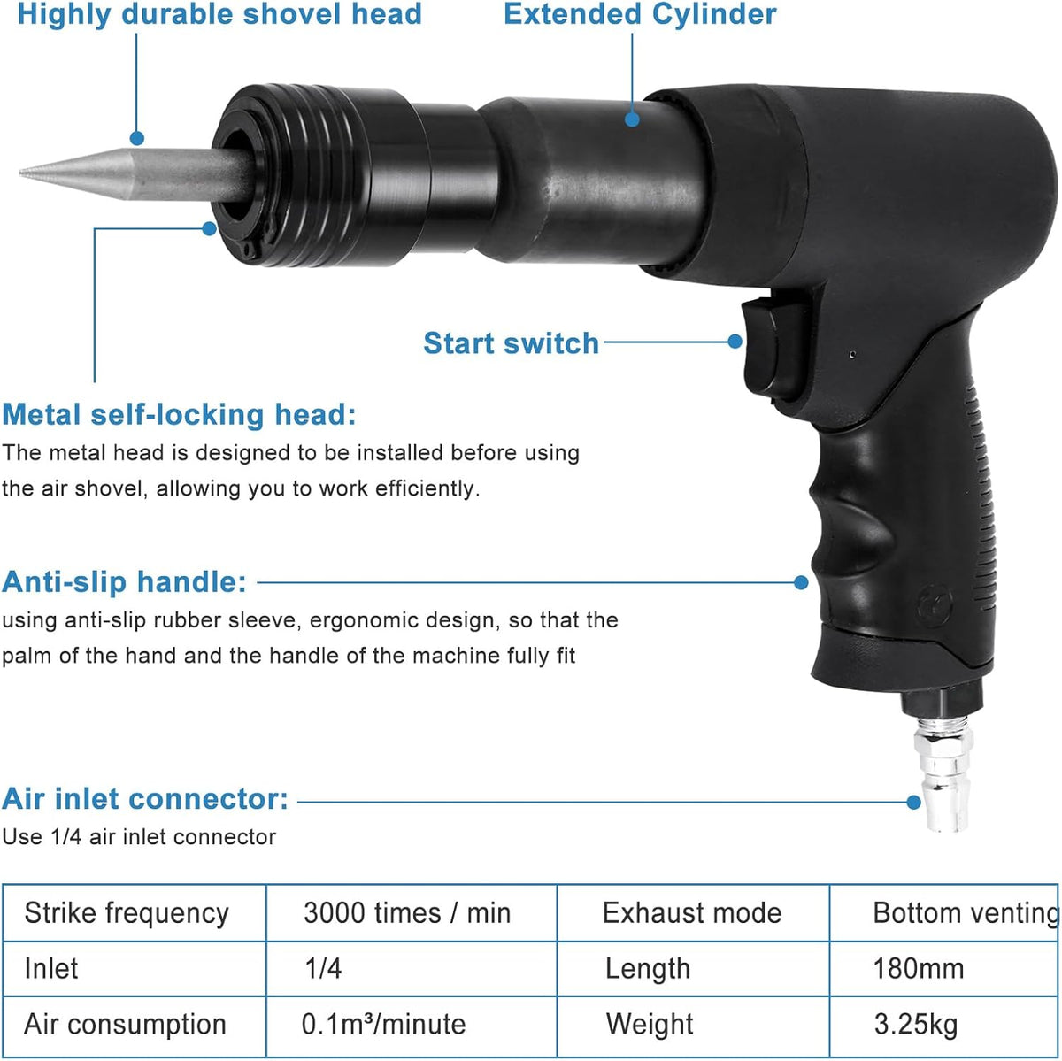 Pneumatische Luchthamer – Air Hammer – Sloop Hamer – Beitelhamer – Gaschop – Compact & Krachtig – 9 Beitels Inclusief