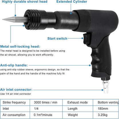 Pneumatische Luchthamer – Air Hammer – Sloop Hamer – Beitelhamer – Gaschop – Compact & Krachtig – 9 Beitels Inclusief