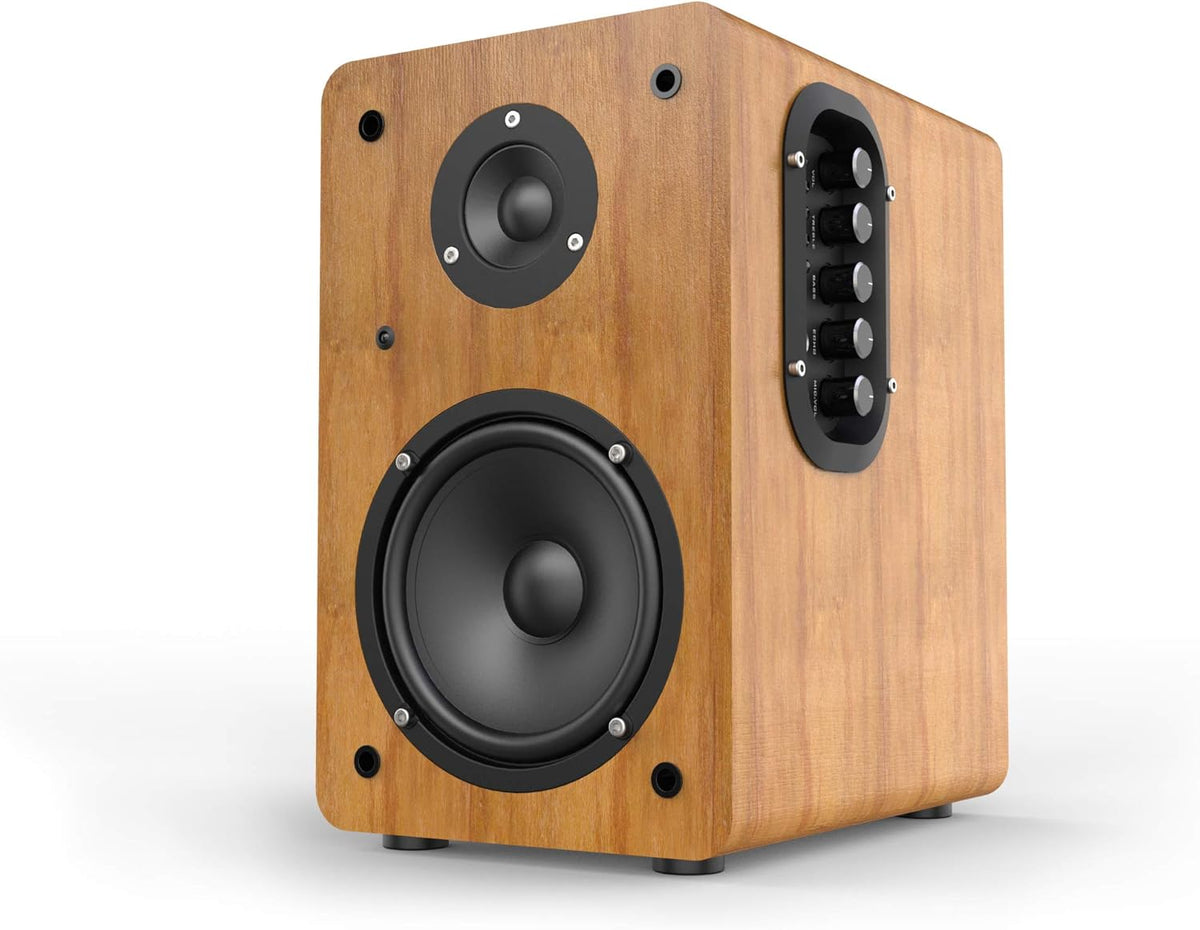 Wiibo Neo 100 Draagbare bluetooth-luidspreker, intelligente hifi-luidspreker, vermogen 100 W, paar bluetooth-luidsprekers, elegante afwerking van hout, voor rek, inclusief afstandsbediening