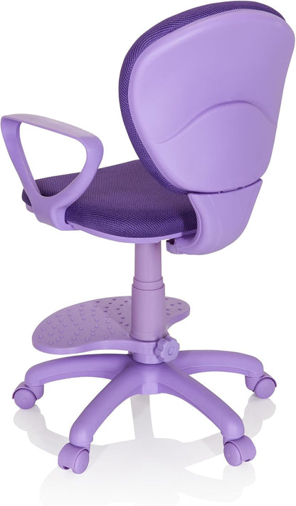 hjh OFFICE Kid Colour 671009 kinderdraaistoel van stof, paars, met voetensteun en zitvlak in hoogte verstelbaar