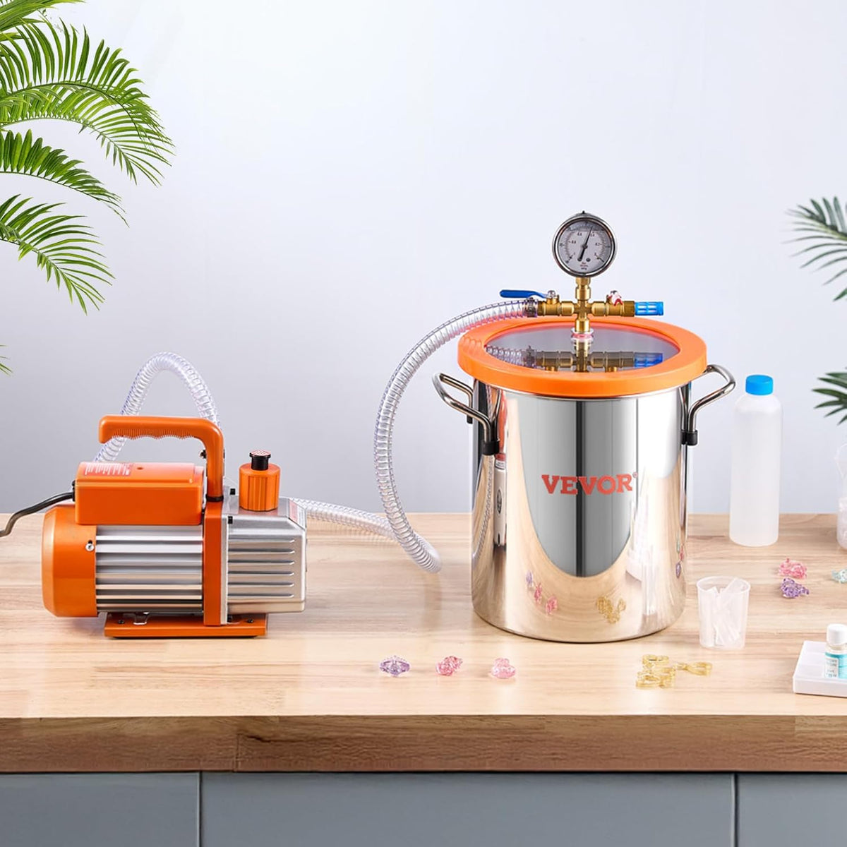 Vacuümkamer – Vacuum Chamber – Ontgassingskamer – Resin Kamer – Siliconen Kamer – 11,36 Liter Roestvrij Staal – Krachtige 3,5 CFM Mono Stage Pomp