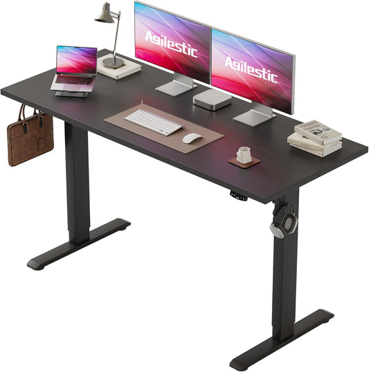 Agilestic Height Adjustable Desk 150 x 60 cm, Stable Desk with Electric Height Adjustment and Manual Control with Memory, Ergonomic Desk for Standing or Sitting, Black - QUORE