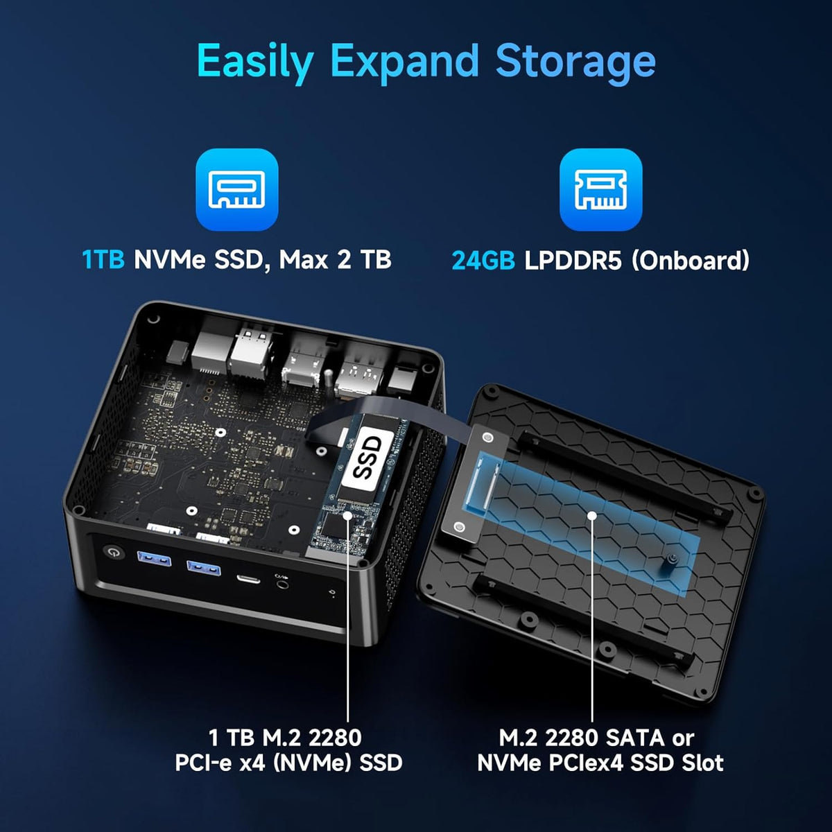 BMAX Mini PC B9 Power, Intel Core i9 12900H (tot 5,0 GHz) Mini Computer met 24GB LPDDR5, 1 TB NVMe SSD, Win 11 Pro, WiFi 6, 4K Driedubbel Display, Bluetooth 5.2, HDMI, USB-C, DP1.4a, Gaming/Thuis