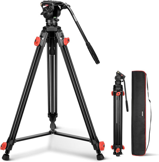 NEEWER Camerastatief met vloeiende kop, robuust, licht, compact, draagbaar, reishouder voor DSLR-camcorder, compatibel met DJI Gimbals, compatibel met Manfrotto QR-platen, max. 13,2 kg, TP73