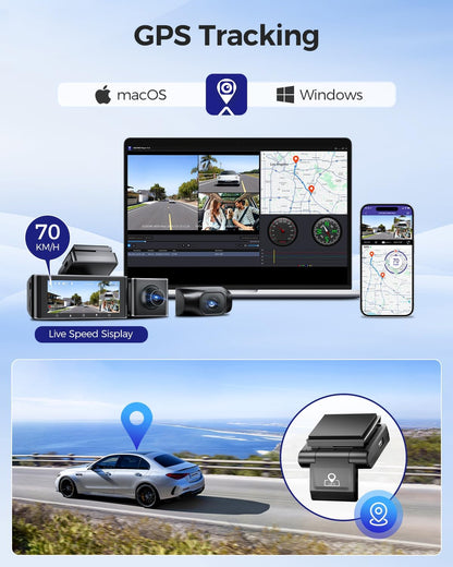 AZDOME 3 lens dashcam 4K+1080P+2.5K auto camera met wifi, GPS, 4K camera voor, super nachtzicht, parkeerbewaking, loopopname, WDR, G-sensor, 3,19 inch IPS-scherm voor Taxiis (M550 MAX)