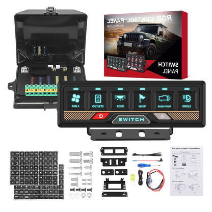 Chelhead 12 V/24 V schakelpaneel, RGB, 6-voudig dimbaar, multifunctioneel programmeerbaar schakelpaneel, accessoires, batterijbesturing, waterdicht, compatibel met vrachtwagen, boot, SUV, camper