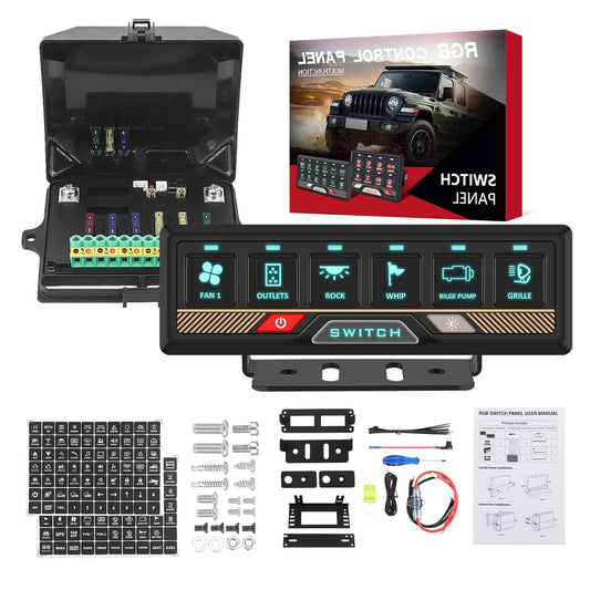 Chelhead 12 V/24 V schakelpaneel, RGB, 6-voudig dimbaar, multifunctioneel programmeerbaar schakelpaneel, accessoires, batterijbesturing, waterdicht, compatibel met vrachtwagen, boot, SUV, camper