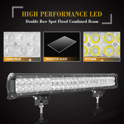 SKYWORLD 23 inch 59 cm 144W led-lichtbalk met 12V kabelboom kit en magnetische houder, waterdicht mistlamp werklamp led light bar voor offroad voertuigen auto vrachtwagens SUV 4x4,6000K