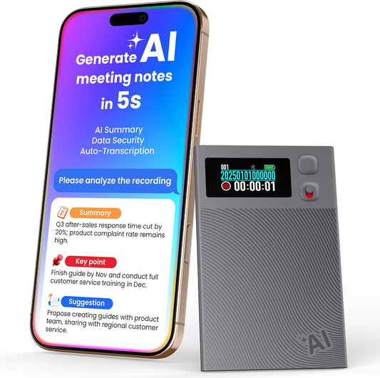 NEWYES Ailog KI Digitaal dicteerapparaat met speciale app, transcriberen en samenvatten, vertaling in meer dan 188 talen, 64 GB geheugen voor vergaderingen, lezingen, oproepen, zaken, onderwijs