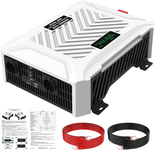 DATOUBOSS 3500 W 24 V 220 V Pure Sine Wave Transformer with LCD Display and 2 AC Sockets 1 USB 1 Type-C Picco 7000 W for Truck, RV, Emergency - QUORE
