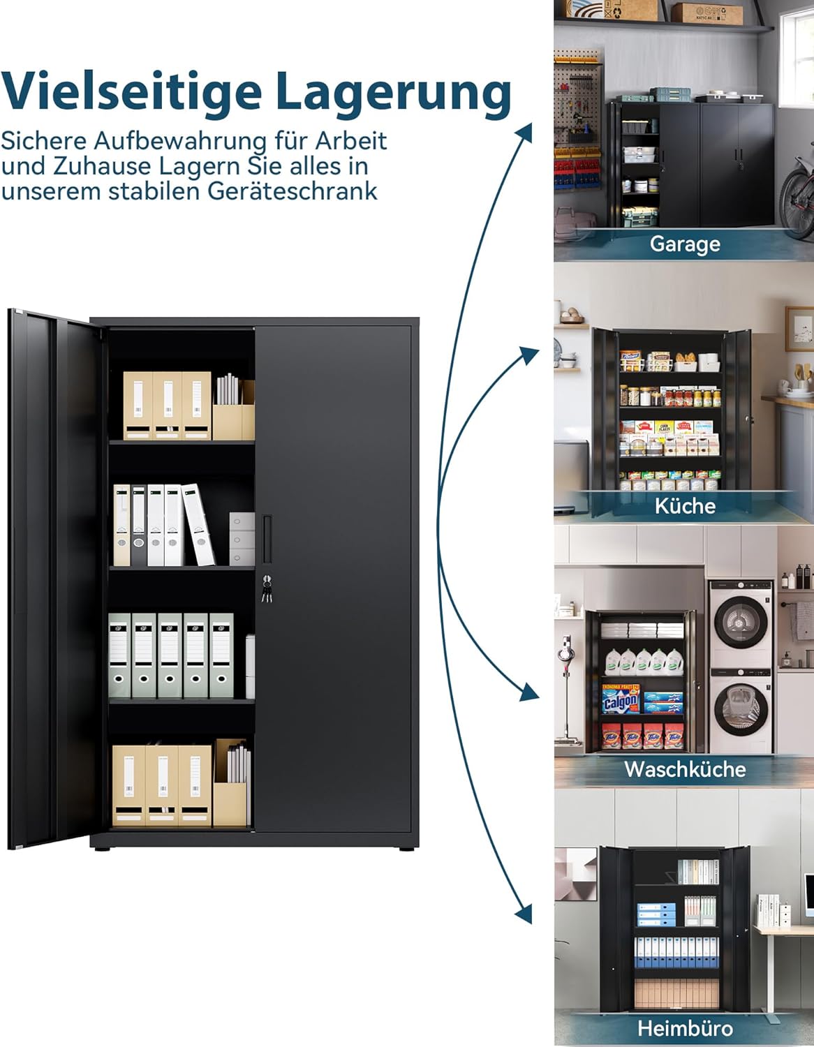 Dossierkast, afsluitbare garagekast, 4 niveaus bureaukast, zwart SC14BK