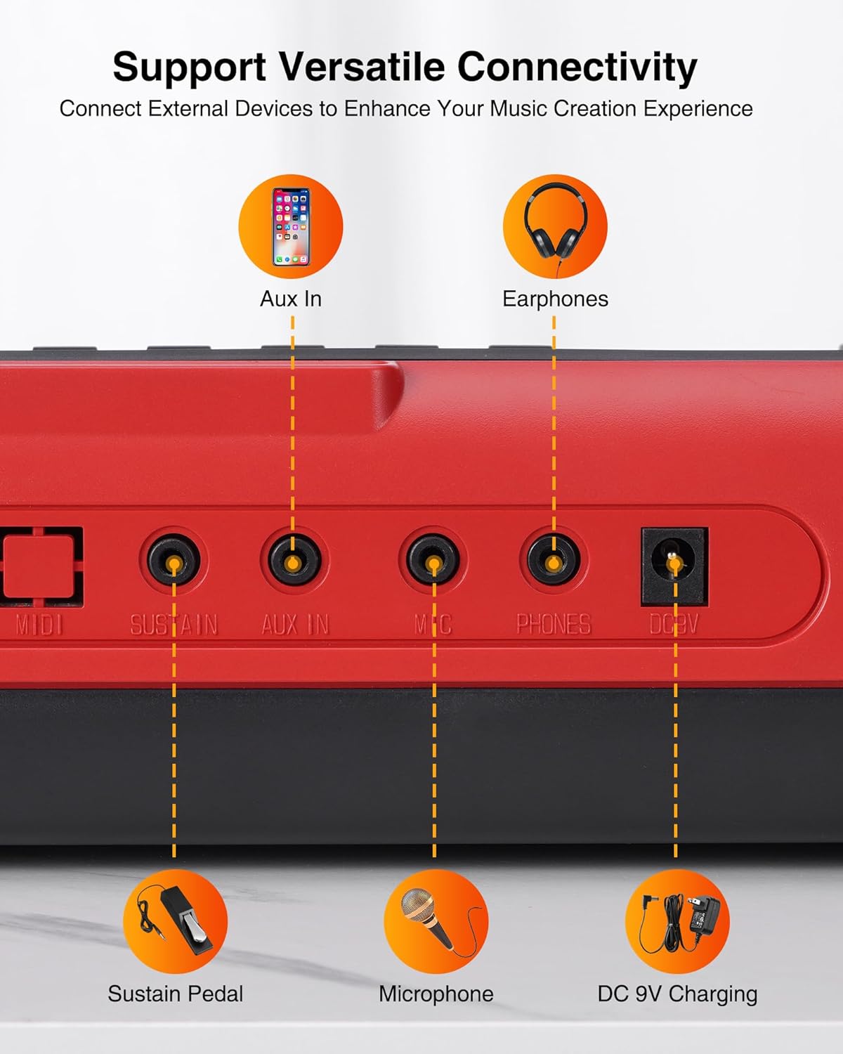 Keyboard piano – Elektronisch Keyboard – Piano Keyboard – Digitale Piano – Muziekkeyboard – Rood – 61 Verlichte Toetsen – Dubbele 3W-Luidsprekers