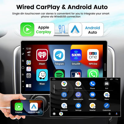 Hikity 10,1 Zoll 1 Din Autoradio mit Apple Carplay Android Auto Bluetooth Freisprecheinrichtung, Abnehmbares Bildschirm Touch Display Car Radio mit Mirror Link FM USB SD AUX + Rückfahrkamera